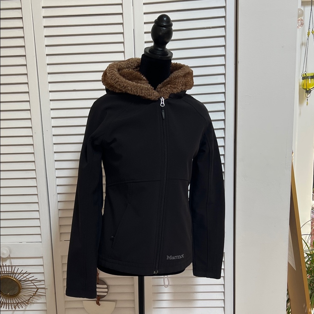 Marmot Women's Black Ski Jacket with Brown Hood